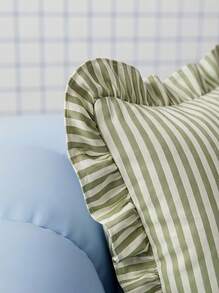 Joivida 1/2/4pcs Green & White Striped Ruffle Edge Pillow Covers, Washed Cotton French Country Farmhouse Cushion Covers, No Insert, Soft Breathable Washable Decor For Sofa Bed Living Room, Multiple Sizes - Green and White Vertical Stripes - View 3