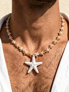 1pc Summer Vacation Beaded Starfish Necklace For Men, Boho Starfish Couple Necklace Jewelry Party Gifts - Multicolor - View 1