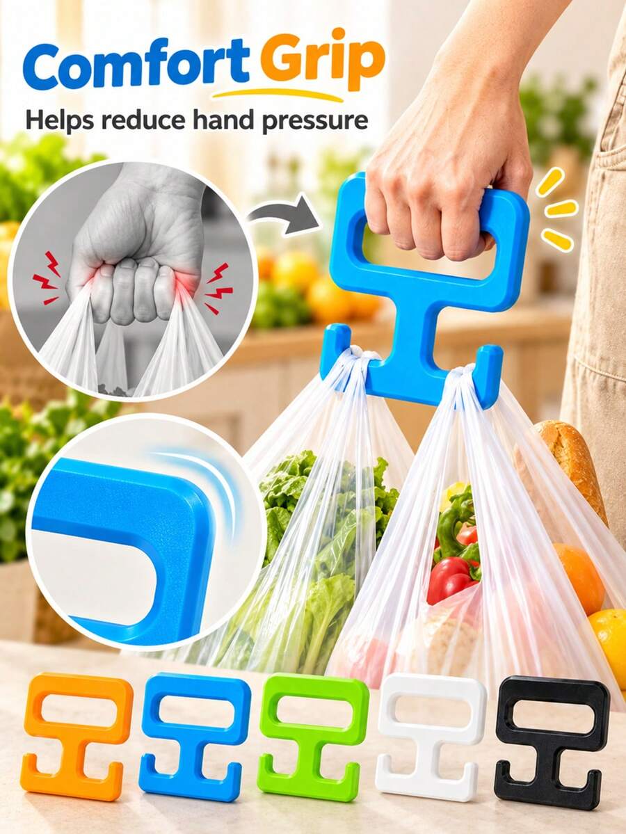 Modern Practical Shopping Bag Handle, Double Hook Design, Smooth Rounded Edges For Comfortable Grip, Reduces Hand Pressure And Strain, Portable Shopping Bag Handle Aid, Suitable For Supermarket Shopping, Supermarket Trips, All-Season Home Daily Use - Multicolor - View 1
