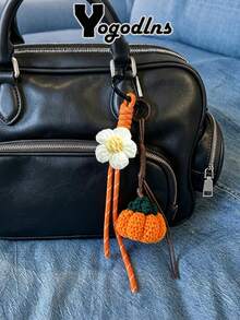 Yogodlns Handmade Leather Cute Small Pumpkin Bag Pendant Car Key Chain Rope Woven Charm Hanging Decoration New Bag Accessories - Multicolor - View 1