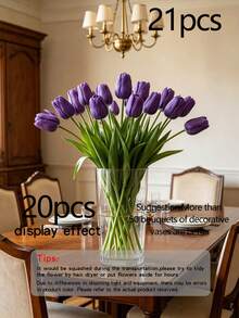 1/5/10 Stems Deep Purple Tulip Artificial Flower Bouquet, 34cm/13.4in Tall, Romantic Decor For Valentine's Day, Home, Office, Wedding, Boho, Holiday Party, Autumn Farmhouse - Multicolor - View 22