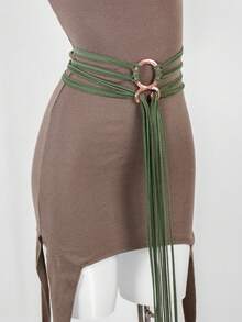 Halloween Witch COS Waist Rope, Vintage Double O-Ring Metal Buckle Multi-Strand Wrapped Tassel Belt, Medieval Renaissance Dress Costume Accessory - A - View 8