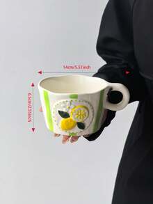 1pc Colorful Striped Lemon Ceramic Coffee Mug, Highly Attractive Classic Striped Design With 3D Lemon Pattern, Cute, Creative, Personalized Breakfast Cup, Tea Cup, Ideal Choice For Coffee - Perfect Birthday And Holiday Gift - Multicolor - View 12