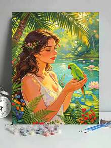 1 Set Woman And Parrot DIY Digital Oil Painting Kit, Artistic Oil Painting Set, Suitable For Adult Beginners, Bedroom Decor And Art Wall Decoration, Holiday Gifts. - Sets - View 2
