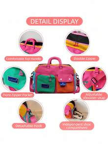 [Travel Duffel Bag] Large Capacity Expandable Stylish Color Block Travel Duffel Bag - Adjustable Shoulder Strap - Women's Weekend Overnight Tote Bag - Perfect For Short Trips, Gym, Outdoor Activities & Everyday Use - Multicolor - View 3