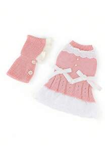 PETCIRCLE 2pcs Pet Clothes Small Dog Puppy Cat Cute Pet Outfit Set Autumn/Winter Warm Breathable Skin-Friendly Daily Outdoor Wear Dress & Hat Set - Baby Pink - View 12