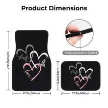 4pcs Heart Theme Printed Universal Car Floor Mats, Anti-Slip Durable, Suitable For Sedan, Truck & SUV Interior Protection, Enhance Driving Pleasure & Comfort - Multicolor - View 3