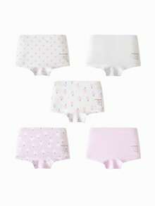 mini bala 女童純棉四角內褲 5 入組，透氣抗菌、柔軟貼身、不捲邊內褲 - 白紫色調 - 查看 2