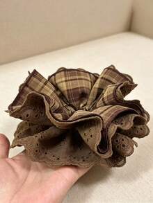 1pc 2026 New Cute 3D Plaid Padded Bow Hair Tie, Versatile Autumn/Winter Korean Style Scrunchie Hair Accessory - Multicolor - View 2