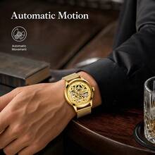 Men's Luminous Waterproof Stainless Steel Automatic Mechanical Watch, Luxurious Business Watch, For Daily Wear, Gift, Birthday, Halloween, Christmas - Multicolor - View 7