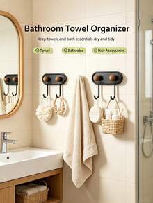 Self-Adhesive Wall Hook, Drill-Free Double J-Shaped Double Hook, Vintage Wooden Ball Multi-Function Storage Hook, Suitable For Bathroom, Kitchen, Entryway Wall Hook/Self-Adhesive Hook Self-Adhesive Hook Multi-Function Storage Hook - View 3