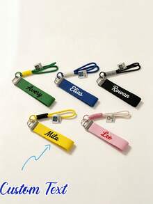 Custom Embroidered Name Canvas Keychain Wrist Strap, Personalized Name Tag, Macaron Color Woven Strap, Personalized Bag Charm Keychain Accessory - Multicolor - View 6