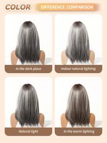16 Inch Women's Short Burgundy/Gradient Gray Layered Clavicle Length Wig, Natural Straight Look Heat-Resistant Fiber, Breathable Rose Net Cap, Suitable For Daily Wear, Commuting, Party, Date, Fashion Head Accessory - Multicolor - View 9