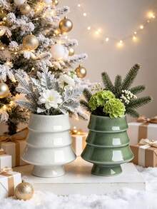 Creative Christmas Tree-Shaped Ceramic Succulent Planter For Gardening, European-Style Small Orchid Pot For Balcony Green Plants - Christmas Tree Stand - View 11