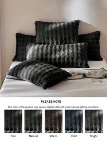 2pcs Black Plush Flannel Pillowcases, Modern Decorative Long Pillowcases, Suitable For Winter, Soft And Warm, Machine Washable, Pillow Insert Not Included - Black - View 5