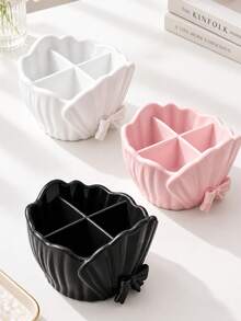 Bowknot Ruffle Shell Design 4-Slot Toothbrush Holder, Bathroom Countertop Toothpaste Makeup Brush Storage Rack, Multi-Functional 3D Printed Desktop Small Item Sorting Storage Basket, Home Use - Multicolor - View 5