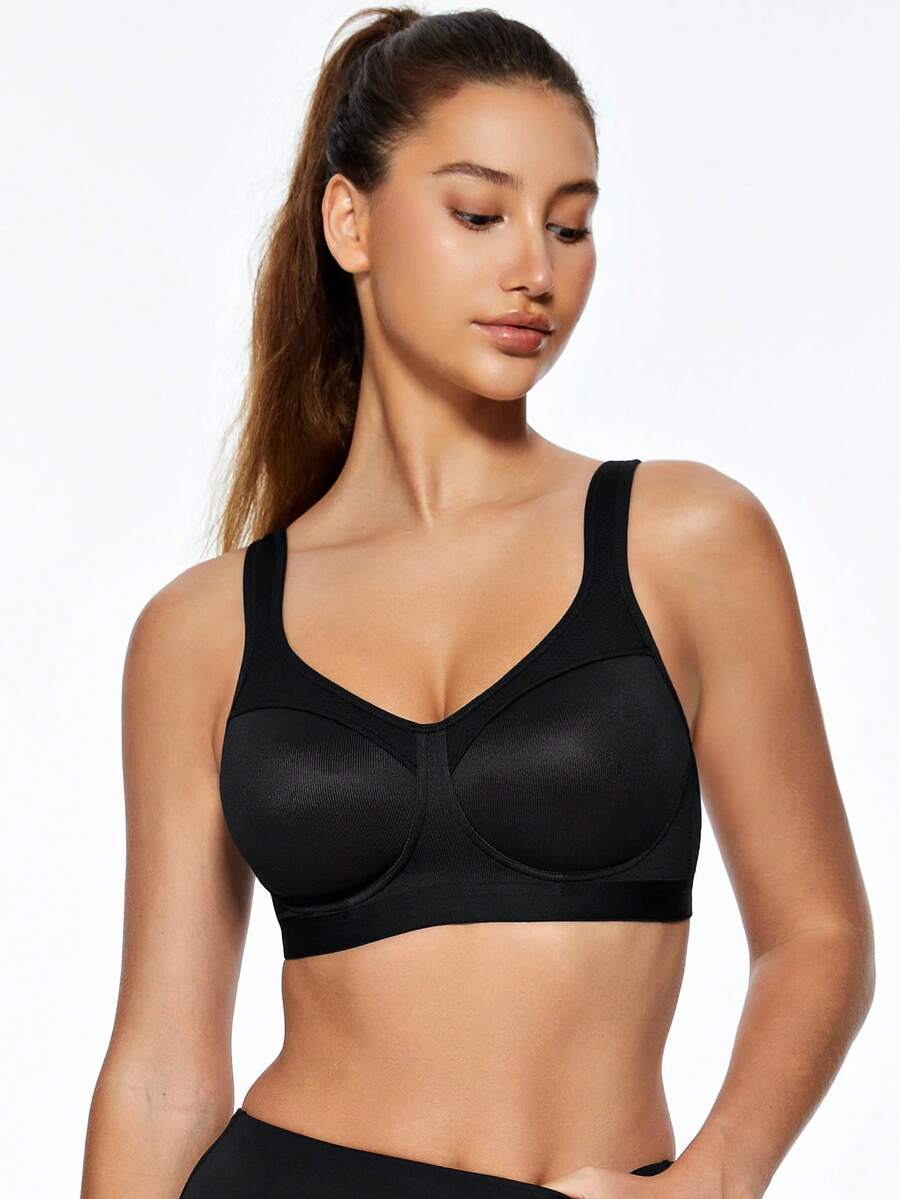 Wingslove Women's Stress-Relief Wireless Bra, Wide Strap, Soft & Comfortable Jacquard Full Coverage Non-Padded Everyday Wear - Black - View 1