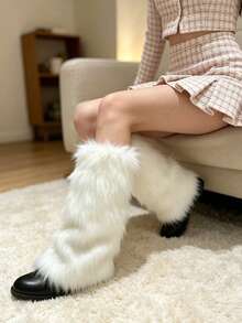 Fuzzy Faux Fur Leg Warmers, Y2K Fluffy Knee High Leg Covers, Soft Plush Long Boot Socks For Halloween Cosplay Winter Party Outfit, 7Colors Available - Multicolor - View 10