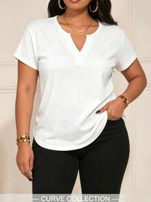 Women's Casual Short Sleeve Small V-Neck Plus Size T-Shirt, Breathable Lightweight Everyday Top, Suitable For Outdoor Activities - White - View 7