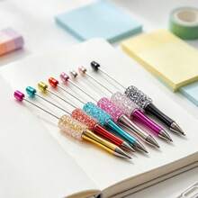 [20pcs]10pcs Multi-Color DIY Beaded Pens With 10pcs Extended Rods, UV Electroplated Sugar Star Rhinestone Beaded Silicone Focal Beads For Creative DIY Pen Stationery Accessories Ballpoint Pens - Electroplated Sugar Starry Sky - View 4