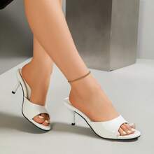 Women's Casual Leather Sandals, Minimalist Open Toe Slip-On Flat Heeled Slippers, Versatile For Beach & Home Wear - White - View 7