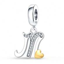 1pc S925 Sterling Silver Letter Pendant, Rhinestone Inlaid Dual Color Heart Design, 26 English Letters Available, Exquisite Hollow Craftsmanship, Original Bracelet Necklace DIY Pendant Chain Jewelry Making, Personalized Name Identifier Accessory, Suitable For Daily Wear And Holiday Gifts, Comes With Elegant Gift Box - Silver - View 14