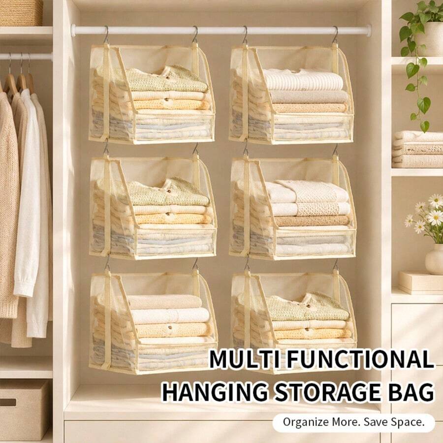 Wardrobe Mesh Hanging Storage Bag, U-Shaped Open Front Closet Organizer, Breathable Hanging Basket For Folded Clothes, Sweaters, Towels, 2 Colors - Multicolor - View 1