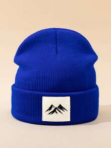 MAKEFGE 1pc Unisex Outdoor Casual Mountain Pattern Printed Fabric Label Autumn Winter Spring Warm Minimalist Fashion Soft Comfortable Beanie Knit Hat Suitable For Daily Wear - Mountain Pattern - View 15