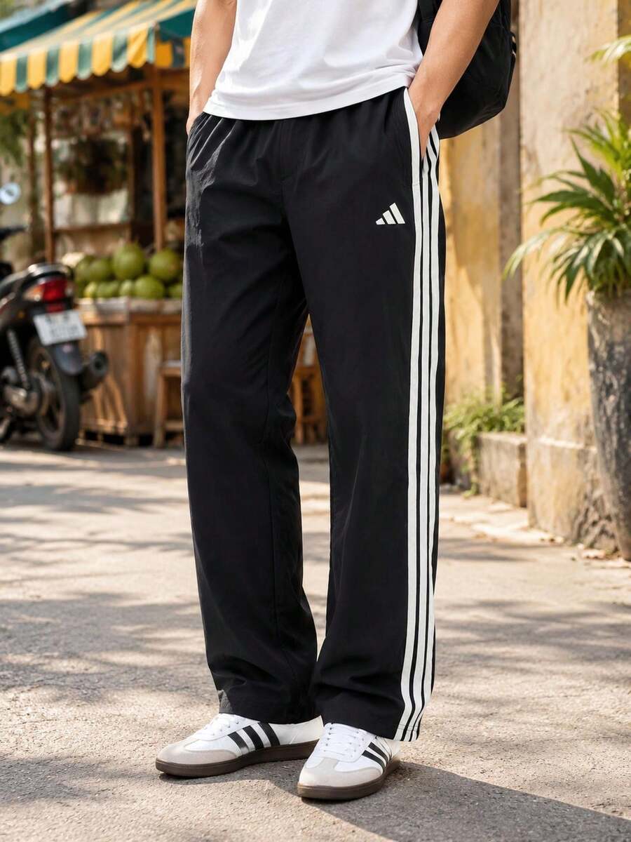 Adidas Men's Sports Long Pants Casual Pants ST 3ST WV PNT Daily Commute Sports Pants KR2531 - Black/white - View 1