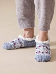 1/2 Pairs Snowflake Pattern Men's Lamb Wool Boat Socks, Thermal Lined Thickened Sleep Socks, Non-Slip Floor Socks, Men's Plush Shoe Covers - Multicolor - View 5