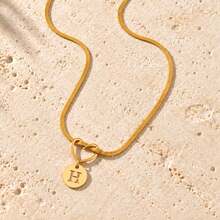 Initial Charm Snake Chain Gold Plated Letter Necklace For Women Men With Heart Knot Disc - Yellow Gold - View 31
