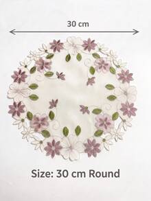 1pc Round Floral Embroidered Placemat, Blue/Pink Hollow Flower Embroidery Table Mat, Suitable For Wedding, Party, Dining Table And Home Decor - Pink - View 7