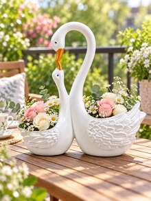 1pc Elegant Swan Planter Flower Pot, Romantic Floral Container For Patio, Balcony, Garden Table, Living Room, Wedding Centerpiece, Cottage Decor, Spring Home Styling, Porch, Entryway And Dining Accent - A - View 5