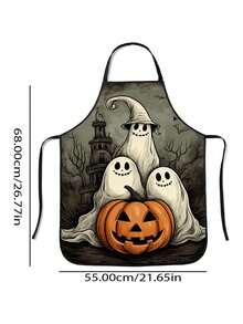 1pc Halloween Ghost Pumpkin Theme Apron, Large Size Premium Fabric, Fun Print Kitchen Party Supplies, Suitable For Gatherings, Parties And Holiday Decor, Perfect For Creating Halloween Party Atmosphere, Halloween Essential - Multicolor 1 - View 6