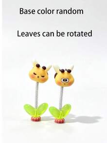 New Spring Swaying Car Bee Leaf Rotating Stress Relief Mini Ornament Cute Little Bee Creative Decoration For Car Interior Workstation Desk Random Color Base Flower - A - View 9