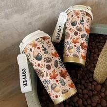 1pc/5pcs 500ml Thanksgiving Gift Insulated Stainless Steel Travel Coffee Mug, Beautiful Autumn Maple Leaf Acorn Pine Cone Full Print, Leak-Proof Portable Cup With COFFEE Lanyard, Thanksgiving Gift, Warm Gift For Her - Multi-color - Maple Leaf - View 4