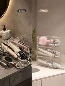 1pc PET Stackable Curling Iron Storage Rack, Hair Tool Desktop Organizer, Suitable For Curling Irons And Straighteners, Vanity Bathroom Countertop, Bedroom Dorm Home Hair Tool Storage Accessory - Transparent - View 5