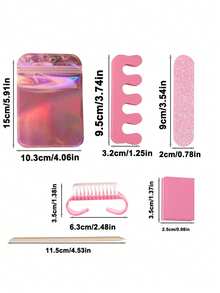Bộ 6 món dụng cụ làm móng, bộ làm nail nghệ thuật di động gồm dũa móng, miếng đệm mút, kẹp tách ngón chân, bàn chải làm sạch móng, que đẩy da gỗ, dụng cụ chăm sóc móng chuyên nghiệp cho làm nail DIY, dùng tại nhà và du lịch - Hồng - Xem 2
