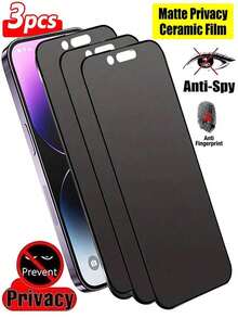 Shockproof Anti-Peeping Phone Screen Protector 3pcs Matte Privacy Screen Protector, Soft Material, Full Coverage, Anti-Glare, Ceramic Film, Anti-Fingerprint, Compatible With Phone Cases, Compatible With Iphone 17 Pro Max 6.9 Inch, 17 Pro Max/17 Air/16 Pro Max/16 Pro/16 Plus/16/15 Pro Max/14 Pro Max/13 Mini/12/11/XS Max/XR Birthday Gift Spring - Black - View 36