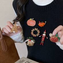 Christmas Multi-Style Alloy Brooch, Xmas Tree Wreath Bell Pumpkin Elf Lapel Pin, Drip Oil Decorative Brooch Pin, Aesthetic Jewelry For Jackets Scarves, Christmas Party Accessory & Gift - Multi-color - View 3