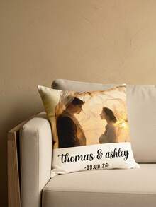1pc Customized Photo Double-Sided Printed Pillowcase, Holiday Customized Image Pillowcase, Create Your Own Image Pillowcase, Gift For Family, Friends And Yourself - Champagne - View 3