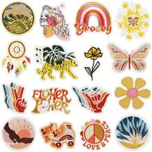 16Pcs Retro Hippie Boho Iron On Embroidery Patches, Mixed Sun Rainbow Flower Applique Set - Multicolor - View 7