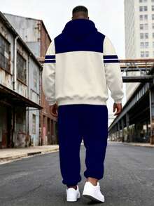 Men's Street Casual Minimalist Series "California State & No.23" Plus Size Hoodie Sweatshirt Set Spring Autumn Winter Sports 2-Piece Set - Ins Style Loose Fit Plus Size Comfortable Relaxed Hoodie + Jogger Sweatpants Street Hip-Hop Versatile - Royal Blue - View 2