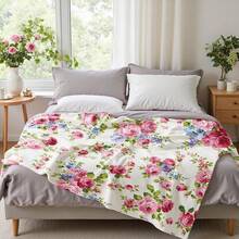 1pc Fresh Pastoral Floral Digital Print Flannel Blanket - Modern Style, Soft Polyester Knitted Fabric Comfortable For All Seasons, Multi-Purpose, Suitable For Sofa, Bed, Travel, Camping, Chair, Gift Blanket - Multicolor - View 2