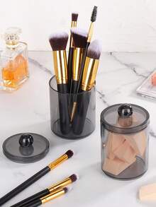 1 Pack / 2 Packs Bathroom Vanity Organizer Set With Black Silicone Tray, Lidded Storage Jars For Cotton Balls, Cotton Swabs, Qtip And Beauty Essentials - Multicolor - View 7