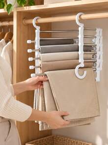 Multi-Layer Pants Rack - Space-Saving Foldable Design, Helps Efficiently Organize Your Closet; Suitable For Jeans, Leggings And Casual Pants Plastic Multi-Layer Pants Rack; Features Non-Marking Anti-Slip Storage Function, Easy To Assemble; Ideal Choice For Holiday Preparation And Seasonal Wardrobe Organization; - Multicolor - View 10