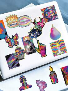 50pcs Acid Aesthetic Stickers For Scrapbook, Diary, Planner, Envelope, Greeting Card, Luggage, Phone Case, Skateboard, Tablet, Guitar, Sealing Sticker, Party Gift - Multicolor - View 5