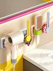 1pc Vibrant Dopamine Rectangular Wall-Mounted Storage Rack, Drill-Free Self-Adhesive Design, Hands-Free Support For Hair Dryer And Comb, Bathroom Vanity Storage Rack, Bathroom Decor Accessory, Room Decoration, Clothing Hook - Multicolor - View 9