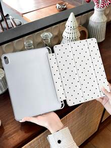 1pc Black Polka Dot Tablet Case, Compatible With IPad Mini4/Mini5/Mini6/Mini7/10.2/10.5/10.9(Air4-Air8)/Pro 11/10th Gen/A16/Pro 11 2024, Suitable For Galaxy A8 Model, Painted Pattern Soft Shell Tablet Case, Tri-Fold Stand, Auto Sleep/Wake, Built-In Pen Slot, Pen Not Included - Multicolor - View 2