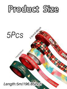 1/5Pcs Christmas Ribbon Satin Ribbon Set, Suitable For Gift Wrapping, DIY Crafts, Christmas Tree Decoration, Bouquet, Holiday, Birthday Party Decoration - View 9